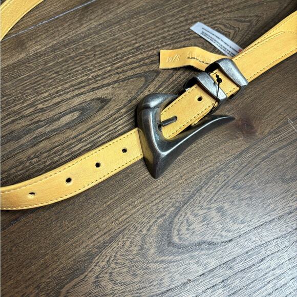 Free People Yellow Leather Belt Silver Buckle Double Loops S/M
